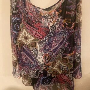 Chennault asymmetrical top with black undershirt silver threads through 1x